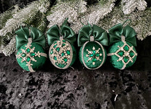 Load image into Gallery viewer, 1 Set of 4 pcs Christmas Baubles/Christmas Green Emerald Velvet Ornaments/Christmas Green  Balls/Christmas Green Emerald Rhinestones Balls/Rhinestones Ornaments Balls/Tree Set Deco
