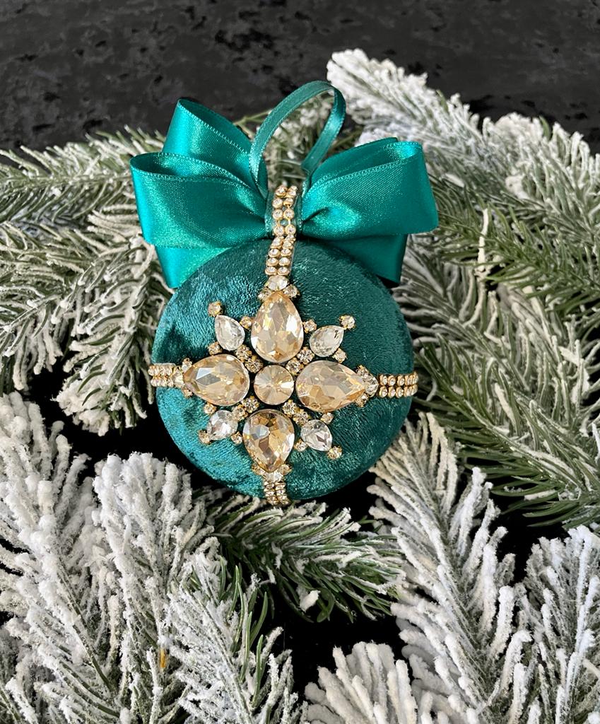 1 Set Of 5 Christmas BaublesChristmas Velvet Ornaments/Christmas  Green Balls/Christmas Green  Rhinestones Balls/Rhinestones Ornaments Balls/Tree Set Deco