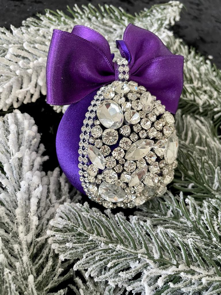 1 Set of 6 Christmas BaublesChristmas Velvet Ornaments/Christmas  Purple Balls/Christmas Purple Rhinestones Balls/Rhinestones Ornaments Balls/Tree Set Deco
